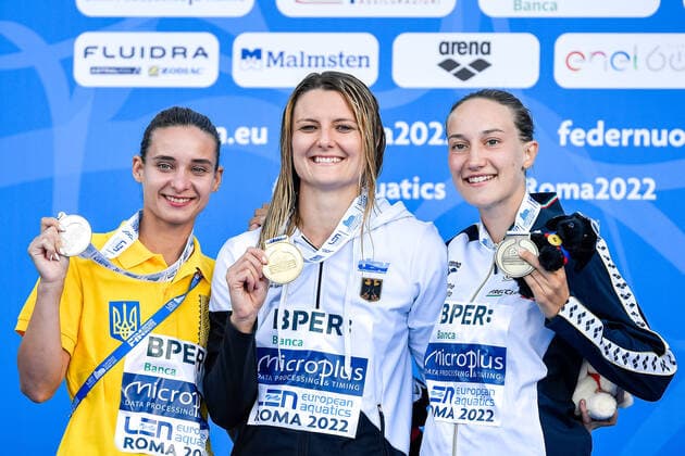 Bilder des Jahres 2022, Sport 08 August Sport Themen der Woche KW33 SCHMIDBAUER Iris GER GERMANY Gold Medal, VYSHYVANOVA Antonina UKR UKRAINE Silver Medal, COSETTI Elisa ITA ITALY Bronze Medal Women 20m High Diving Roma, 19 8 2022 Parco del Foro Italico XXVI LEN European Championships Roma 2022 Photo Andrea Staccioli Deepbluemedia Insidefoto andreaxstaccioli
