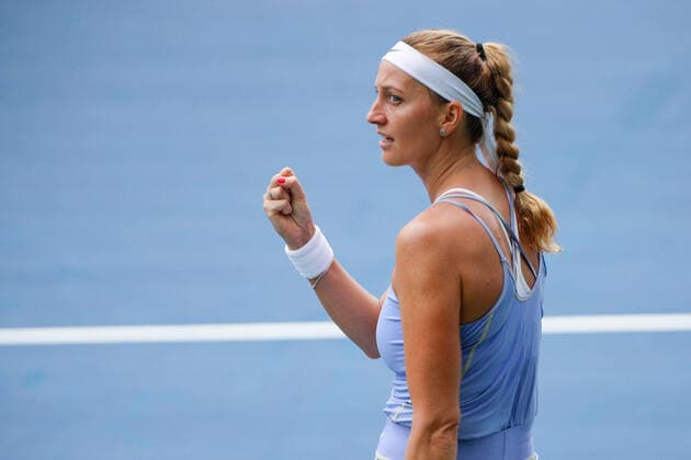 CINCINNATI, OH - AUGUST 19: Petra Kvitova of Czechoslovakia reacts after winning her match against Ajla Tomljanovic of Australia during the quarterfinals at Western & Southern Open on August 19, 2022, at the Lindner Family Tennis Center in Mason, OH. (Photo by Ian Johnson Icon Sportswire) TENNIS: AUG 19 Western & Southern Open Icon220819029