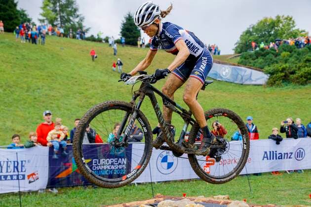 Munich, Germany - August 20 : Loana Lecomte of France during the 2022 European Championships Cycling Mountainbike as part of the European Championships Munich 2022 on August 20, 2022 in Munich, Germany, 20 08 2022 ( European Championship, EM, Europameisterschaft Cycling MTB Munich 2022 PhotoNews Panoramic 