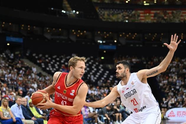 Basketball I Men I 2022 I DBB Supercup Hamburg I Final I Serbia Germany I 20 08 2022 Christian Sengfelder 43, Germany vs Marko Jagodic Kuridza 21, Serbia Hamburg Barclays Arena Hamburg Germany Copyright: xLobeca AndreasxHannigx