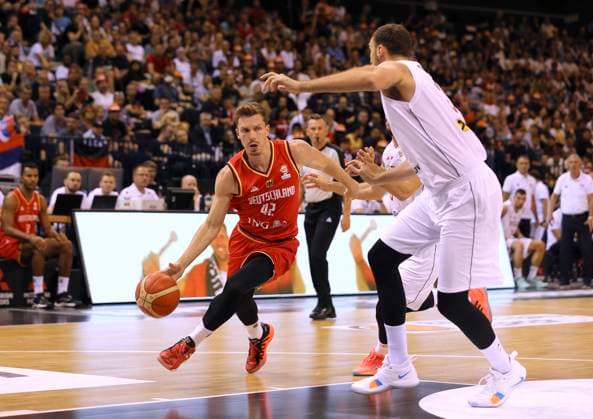 Photo on the ball Andreas OBST Germany Basketball Supercup Sat 20 08 2022 4 Nations Cup in Hamburg Germany Serbia