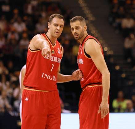 Photo Johannes Voigtmann Germany and right Jonas Wohlfarth Bottermann Basketball Supercup Sat 20 08 2022 4 Nations Cup in Hamburg Germany Serbia
