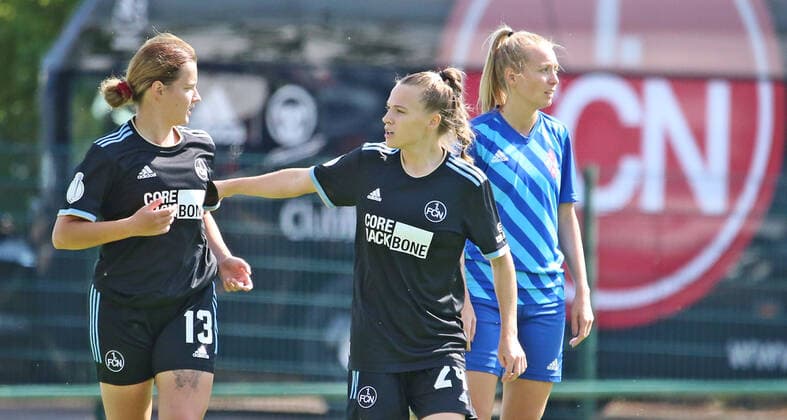 21 08 2022, xmohx, football DFB Pokal women , 1 FC Riegelsberg 1 FC Nürnberg emspor, v l Nürnberg celebrates the 1 0 by Lara Felix with Nastassja Lein DFL DFB REGULATIONS PROHIBIT ANY USE OF PHOTOGRAPHS as IMAGE SEQUENCES and or QUASI VIDEO Riegelsberg