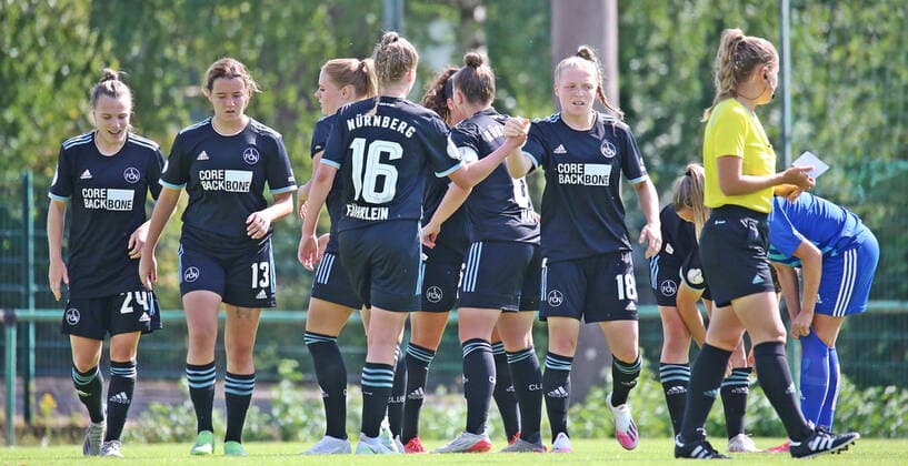 21 08 2022, xmohx, football DFB Pokal women , 1 FC Riegelsberg 1 FC Nürnberg emspor, v l Nürnberg celebrates the 2 0 DFL DFB REGULATIONS PROHIBIT ANY USE OF PHOTOGRAPHS as IMAGE SEQUENCES and or QUASI VIDEO Riegelsberg