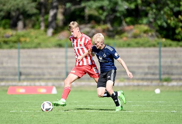 Football, U 19, season 2022 23, A Junioren Bundesliga, Staffel Nord Nordost 2 Spieltag , 1 FC Union Berlin Hamburger SV, v l Aljoscha Kemlein U19, 1 FC Union Berlin , Jesse Kilo, 21 08 2022, Copyright: xMatthiasxKochx