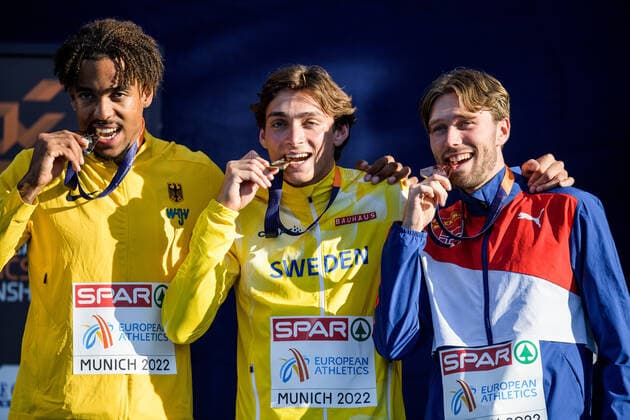 EC 2022, Athletics, Pole Vault, Men, Award Ceremony