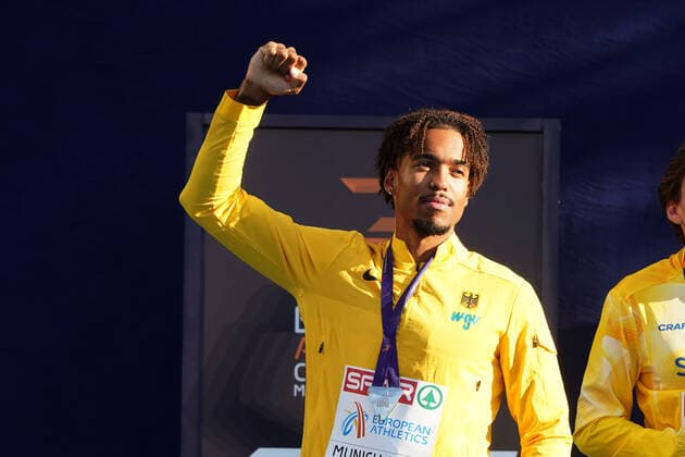 European Championships Munich 2022, European Athletics Championships, European Athletics Championships Munich 2022, 12 08 21 08 2022, Olympiastadion Munich, pole vault men final, Bo Kanda Lita Baehre, Germany, award ceremony with silver medal , photo Gladys chai von der Laage