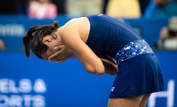 August 21, 2022, CINCINNATI, UNITED STATES: Caroline Garcia of France in action during the final of the 2022 Western & Southern Open WTA, Tennis Damen 1000 tennis tournament against Petra Kvitova of the Czech Republic CINCINNATI UNITED STATES - ZUMAa181 20220821_zaa_a181_147 Copyright: xRobxPrangex