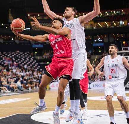Maodo Lo GER , Nikola Milutinov SRB 20 08 22, Hamburg, Germany vs Serbia, FIBA, DBB, Basketball Supercup 2022 Â