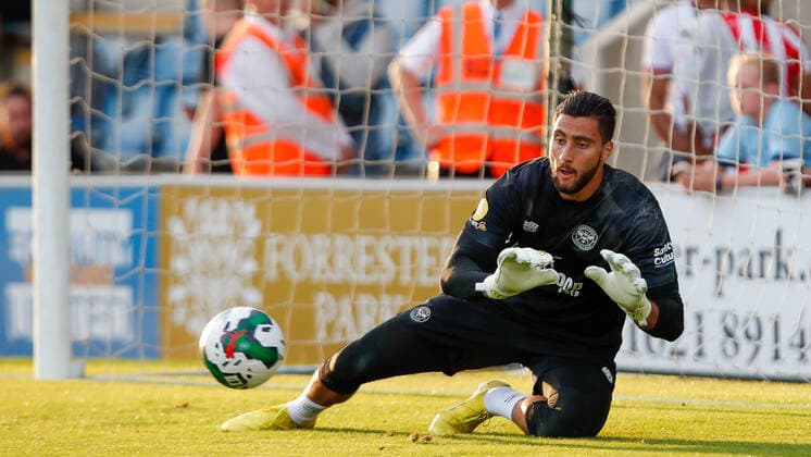 Colchester United v Brentford Carabao Cup Thomas Strakosha of Brentford during the warm up prior to the Carabao Cup match between Colchester United and Brentford at the JobServe Community Stadium, Colchester Content Not Available For UK Newspapers Copyright: xMarkxDxFullerx FIL-17261-0014 UK Newspapers OUT