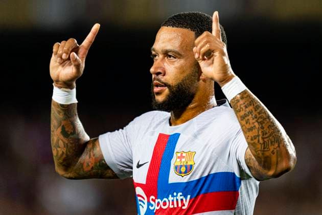 24 08 2022, xslx, football soccer test match, FC Barcelona Manchester City emspor, v l Memphis Depay FC Barcelona cheers after scoring the 3 2 DFL DFB REGULATES PROHIBIT ANY USE OF PHOTOGRAPHS as IMAGE SEQUENCES and or QUASI VIDEO Barcelona