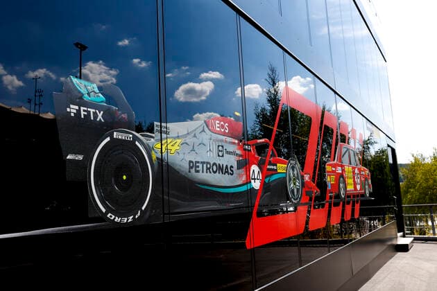 Illustration on the motorhome of the Mercedes AMG Petronas F1 Team, F1 Grand Prix of Belgium at Circuit de Spa Francorchamps on August 25, 2022 in Spa Francorchamps, Belgium Photo by HOCH ZWEI Spa Francorchamps Belgium