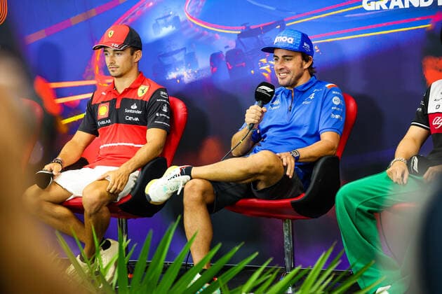 LECLERC Charles (mco), Scuderia Ferrari F1-75, ALONSO Fernando (spa), Alpine F1 Team A522, portrait during the Formula 1 Rolex Belgian Grand Prix 2022, 14th round of the 2022 FIA Formula One World Championship, WM, Weltmeisterschaft from August 26 to 28, 2022 on the Circuit de Spa-Francorchamps, in Francorchamps, Belgium - F1 - BELGIAN GRAND PRIX 2022 DPPI Panoramic  20220825_GOOD2664
