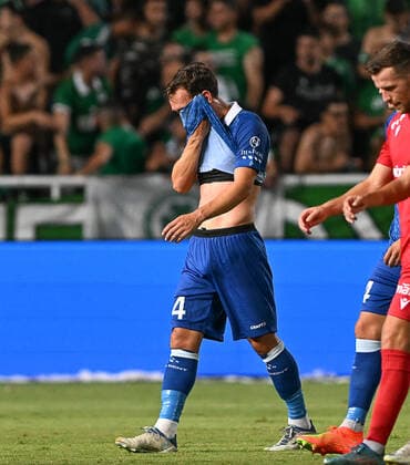 Gent s Sven Kums looks dejected during a soccer game between Cypriot Omonia Nicosia and Belgian KAA Gent in Nicosia, Cyprus on Thursday 25 August 2022, the return leg of the play-offs for the UEFA Europa League competition. DAVIDxCATRY  x40931544x
