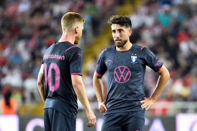 220825 Anders Christiansen and Moustafa Zeidan of Malmö FF during the UEFA Europa League play off match between Sivasspor and Malmö FF on August 25, 2022 in Sivas Photo Christian Örnberg BILDBYRAN COP 166 CO0221 football football soccer fotball uefa europa league play off sivasspor malmö ff bbeng,  Copyright: CHRISTIANxÖRNBERG BB220825CO038