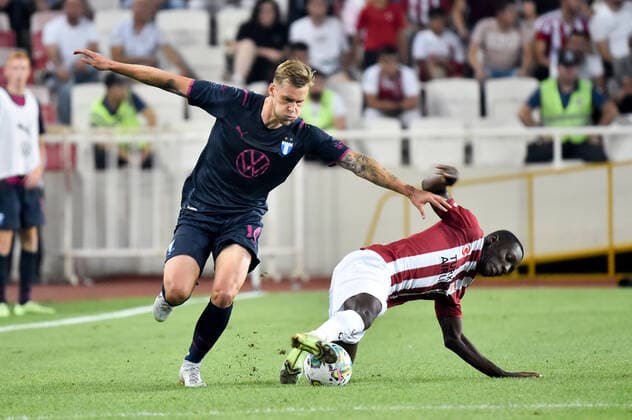 220825 Felix Beijmo of Malmö FF and Max Alain Gradel of Sivasspor during the UEFA Europa League play off match between Sivasspor and Malmö FF on August 25, 2022 in Sivas Photo Christian Örnberg BILDBYRAN COP 166 CO0221 football football soccer fotball uefa europa league play off sivasspor malmö ff bbeng,  Copyright: CHRISTIANxÖRNBERG BB220825CO051