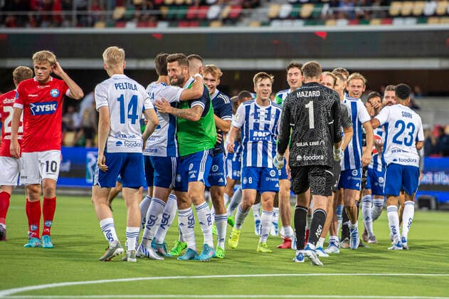 Silkeborg IF v HJK Helsinki, UEFA Europa League qualification, Silkeborg, Denmark Silkeborg, Denmark. 25th, August 2022. The players of HJK Helsinki are celebrating after the UEFA Europa League qualification match between Silkeborg IF and HJK Helsinki at JYSK Park in Silkeborg. Silkeborg Denmark  Copyright: xGonzalesxPhoto MortenxKjaerx