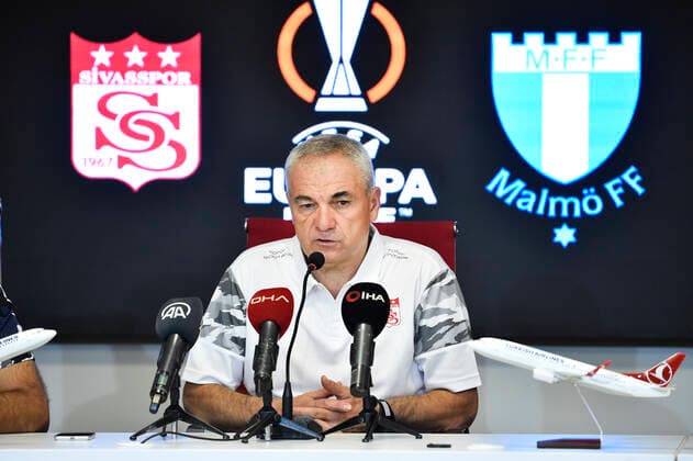 220825 Head coach RÄ±za Ã?alÄ±mbay of Sivasspor on a press conference after the UEFA Europa League play off match between Sivasspor and Malmö FF on August 25, 2022 in Sivas Photo Christian Örnberg BILDBYRAN COP 166 CO0221 europa football football soccer fotball uefa league play off sivasspor malmö ff bbeng,  Copyright: CHRISTIANxÖRNBERG BB220825CO076