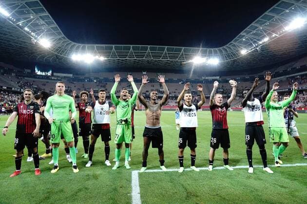 joie - Equipe de Nice FOOTBALL : OGC Nice vs Maccabi Tel Aviv - Barrage retour de confÃ rence Ligue - Nice - 25 08 2022 NorbertScanella Panoramic 