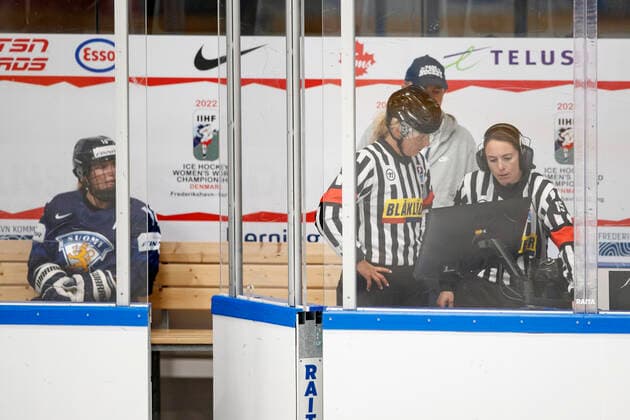 Petra Nieminen 16, FIN tacle to Kristin O neill 43, CAN and get 5+20min penalty during 2022 IIHF Ice hockey, Eishockey Women s World Championship, WM, Weltmeisterschaft match between Finland and Canada at the Kivk Arena on 25. August 2022 in Herning, Denmark. (Tomi Hänninen Newspix24)  Copyright: xTomixHänninenx np24_3TH3236