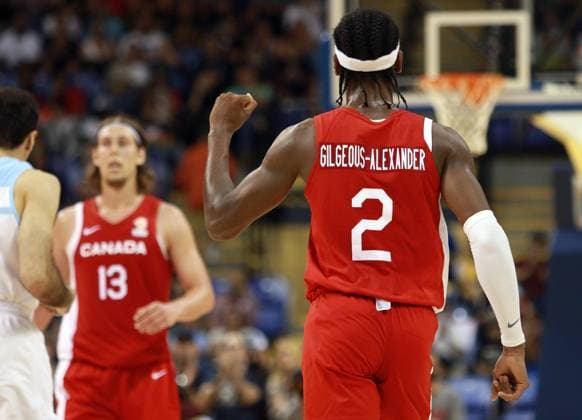 August 25, 2022, VICTORIA, BC, CAN: Canada s Shai Gilgeous-Alexander celebrates a basket during second half action of the FIBA Basketball World Cup 2023 Americas Qualifiers in Victoria, B.C., on Thursday, August 25, 2022. Shai Gilgeous-Alexander  - ZUMAc35_ 20220825_zaf_c35_209 Copyright: xChadxHipolitox