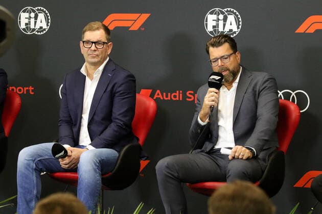 Formula 1 Belgian Grand Prix 2022 Audi boss Markus Duesmann and board member Oliver Hoffman announce Formula 1 entry for 2026 Audi Formula 1 entry 2026 Markus Duesmann Audi boss Oliver Hoffmann Audi board member Copyright: xBEAUTIFULxSPORTS Bernhardtx