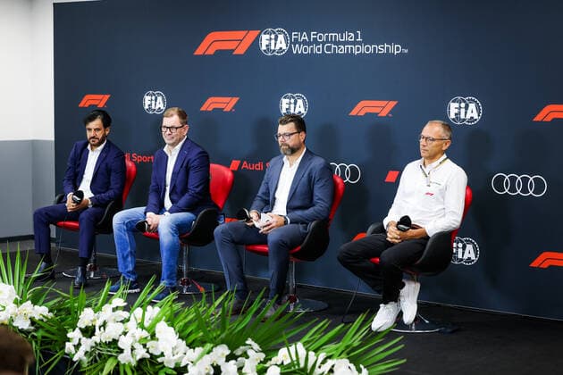 Audi press conference, PK, Pressekonferenz BEN SULAYEM Mohammed (uae), President of the FIA,DUESMANN Markus (ger), CEO of Audi, HOFFMAN Oliver (ger), Chief Technical Officer of Audi, DOMENICALI Stefano (ita), Chairman and CEO Formula One Group FOG, portrait during the Formula 1 Rolex Belgian Grand Prix 2022, 14th round of the 2022 FIA Formula One World Championship, WM, Weltmeisterschaft from August 26 to 28, 2022 on the Circuit de Spa-Francorchamps, in Francorchamps, Belgium - F1 - BELGIAN GRAND PRIX 2022 DPPI Panoramic 20220826_GOOD2914