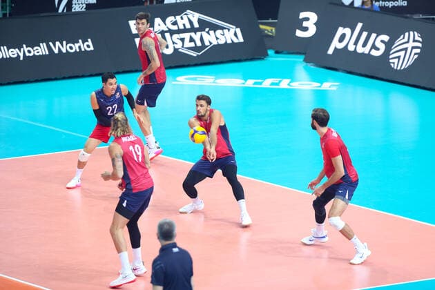 KATOWICE 26.08.2022 MISTRZOSTWA SWIATA W SIATKOWCE MEZCZYZN FAZA GRUPOWA GRUPA C: USA - MEKSYK --- FIVB VOLLEYBALL MENS World Championship, WM, Weltmeisterschaft 2022 GROUP C MATCH: USA - MEXICO ERIK SHOJI TOREY DEFALCO FOT. ANNA KLEPACZKO FOTOPYK NEWSPIX.PL --- Newspix.pl  220826LUM029