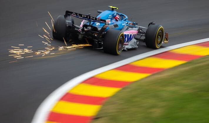 SPA-FRANCORCHAMPS, BELGIUM - AUGUST 26 : Ocon - Alpine during the F1 race of the Belgian Formula One Grand Prix Spa Francorchamps on August 26, 2022 in Spa-Francorchamps, Belgium, 26 08 2022 ( Belgian Grand Prix Formula One 2022 PhotoNews Panoramic 