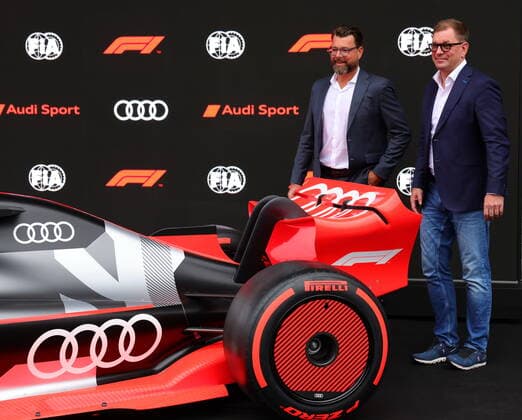 26 08 2022, Circuit de Spa Francorchamps, Spa Franchorchamps, FORMULA 1 ROLEX BELGIAN GRAND PRIX 2022 , pictured Press conference on Audis entry into Formula 1 FIA President Mohammed bin Sulayem, Audi CEO Markus Duesmann, Audi CTO Oliver Hoffmann, Formula 1 CEO Stefano Domenicali Spa Franchorchamps Circuit de Spa Francorchamps Belgium  eu-images-506