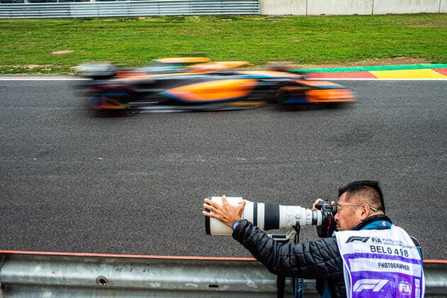 Illustration picture shows a photographer at work during the third practice session at the Grand Prix F1 of Belgium race, in Spa-Francorchamps, Saturday 27 August 2022. The Spa-Francorchamps Formula One Grand Prix takes place this weekend, from August 26th to August 28th. JONASxROOSENS  x41233149x