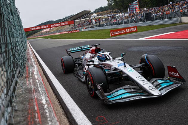 63 RUSSELL George (gbr), Mercedes AMG F1 Team W13, action during the Formula 1 Rolex Belgian Grand Prix 2022, 14th round of the 2022 FIA Formula One World Championship, WM, Weltmeisterschaft from August 26 to 28, 2022 on the Circuit de Spa-Francorchamps, in Francorchamps, Belgium - F1 - BELGIAN GRAND PRIX 2022 DPPI Panoramic  00122033__DEL8717.JPG A