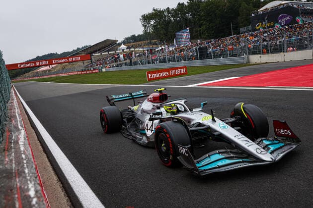 44 HAMILTON Lewis (gbr), Mercedes AMG F1 Team W13, action during the Formula 1 Rolex Belgian Grand Prix 2022, 14th round of the 2022 FIA Formula One World Championship, WM, Weltmeisterschaft from August 26 to 28, 2022 on the Circuit de Spa-Francorchamps, in Francorchamps, Belgium - F1 - BELGIAN GRAND PRIX 2022 DPPI Panoramic  00122033__DEL8806.JPG A