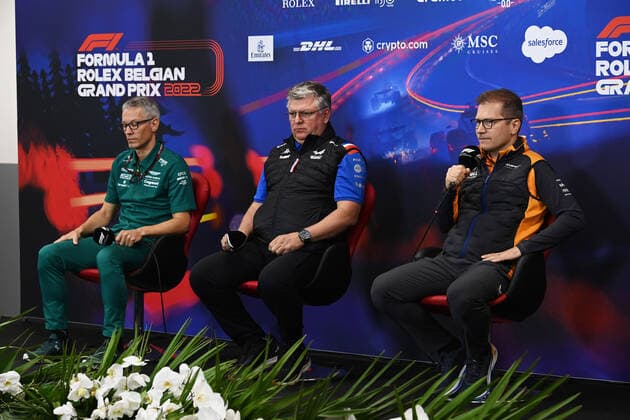 Mike Krack Aston Martin Aramco Cognizant F1 Team , Otmar Szafnauer ROU, BWT Alpine F1 Team , Andreas Seidl DEU, McLaren F1 Team , F1 Grand Prix of Belgium at Circuit de Spa Francorchamps on August 27, 2022 in Spa Francorchamps, Belgium Photo by Mark Sutton Motorsport Images DPPI via HOCH ZWEI Spa Francorchamps Belgium