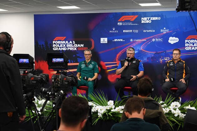 Mike Krack Aston Martin Aramco Cognizant F1 Team , Otmar Szafnauer ROU, BWT Alpine F1 Team , Andreas Seidl DEU, McLaren F1 Team , F1 Grand Prix of Belgium at Circuit de Spa Francorchamps on August 27, 2022 in Spa Francorchamps, Belgium Photo by Mark Sutton Motorsport Images DPPI via HOCH ZWEI Spa Francorchamps Belgium
