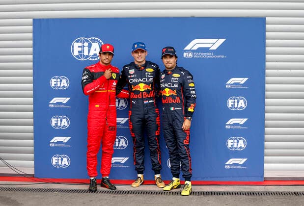 55 Carlos Sainz ESP, Scuderia Ferrari , 1 Max Verstappen NLD, Oracle Red Bull Racing , 11 Sergio Perez MEX, Oracle Red Bull Racing , F1 Grand Prix of Belgium at Circuit de Spa Francorchamps on August 27, 2022 in Spa Francorchamps, Belgium Photo by HOCH ZWEI Spa Francorchamps Belgium