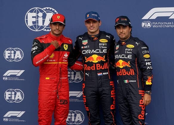 FORMULA 1 ROLEX BELGIAN GRAND PRIX 2022 27 08 2022, Circuit de Spa Francorchamps, Spa Franchorchamps, FORMULA 1 ROLEX BELGIAN GRAND PRIX 2022 , in the picture 2 starting position for Carlos Sainz Jr ESP , Scuderia Ferrari, pole position for Max Verstappen NEL , Oracle Red Bull Racing, 3 starting position for Sergio Perez MEX , Oracle Red Bull Racing nordphotoxGmbHx xBratic nph00250