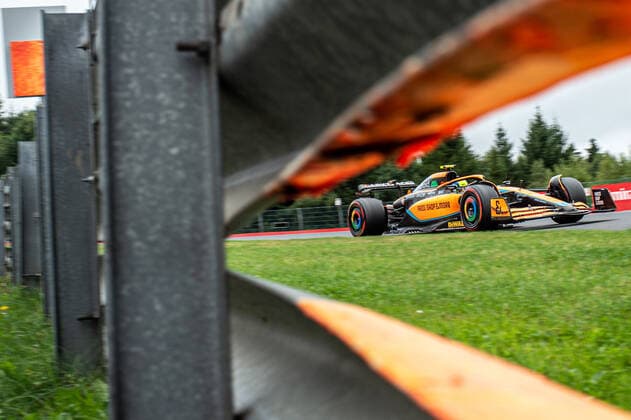 McLaren UK rider Lando Norris pictured in action during the qualification session at the Grand Prix F1 of Belgium race, in Spa-Francorchamps, Saturday 27 August 2022. The Spa-Francorchamps Formula One Grand Prix takes place this weekend, from August 26th to August 28th. JONASxROOSENS  x41260975x