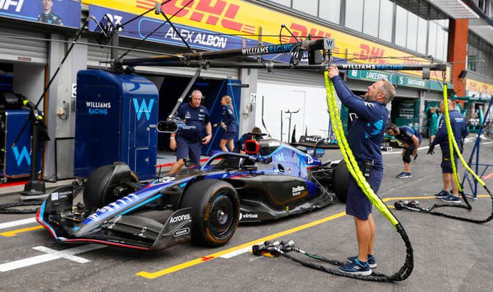 August 27, 2022: Pit crew ready the Williams pit equipment before the third practice session of F1 Rolex Grand Prix of Belgium at Circuit de Spa-Francorchamps in Francorchamps, Belgium. CSM Francorchamps Belgium - ZUMAc04_ 20220827_zaf_c04_020 Copyright: xJustinxCooperx