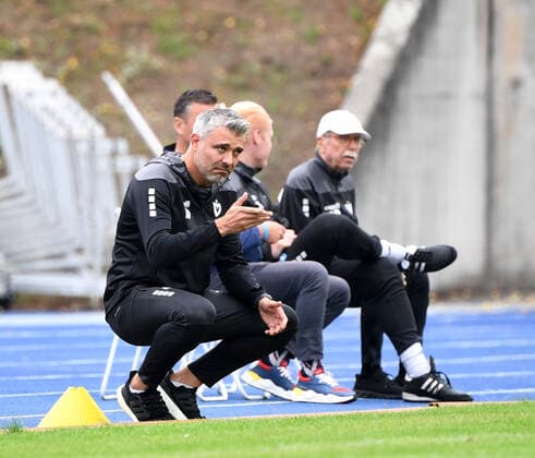 Football, Women, Season 2022 2023, Regionalliga Nordost 1 Matchday , FC Viktoria 1889 Berlin 1 FC Union Berlin, Coach Alejandro Prieto Viktoria Berlin , 28 08 2022, Copyright: xSebastianxRäppold MatthiasxKochx