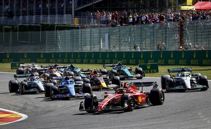 SPA Carlos Sainz 55 driving the Ferrari ahead of Lewis Hamilton 44 driving the Mercedes W13 and Fernando Alonso 14 driving the Alpine A522 during the F1 Grand Prix of Belgium at the Circuit de Spa Francorchamps on August 29, 2022 in SPA, Belgium REMKO DE WAAL F1 Grand Prix of Belgium 2022 xVIxANPxSportx xxANPxIVx 453627564 originalFilename: 453627564.jpg
