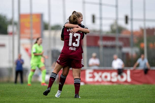 28 08 2022 football season 2022 2023 2 women football Bundesliga 1 matchday 1 FC Nürnberg FCN club VFL Wolfsburg II ThHa goal celebration joy Anne Führlein 16, 1 FC Nürnberg FCN Lara Felix 13, 1 FC Nürnberg FCN
