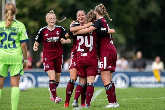 28 08 2022 Football Season 2022 2023 2 Women Football Bundesliga 1 Matchday 1 FC Nürnberg FCN Club VFL Wolfsburg II ThHa Goal celebration joy after 3 0 by Nastassja Lein 24, 1 FC Nürnberg FCN Elena Mühlemann 14, 1 FC Nürnberg FCN Anne Führlein 16, 1 FC Nürnberg FCN