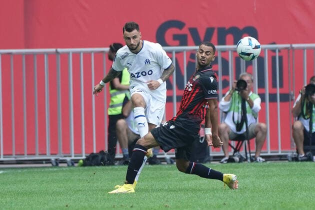 Jonathan Clauss (Olympique de Marseille) - Alexis Claude Maurice (OGC Nice) FOOTBALL : OGC Nice vs Olympique de Marseille - Ligue 1 Uber Eats - Nice - 28 08 2022 NorbertScanella Panoramic 