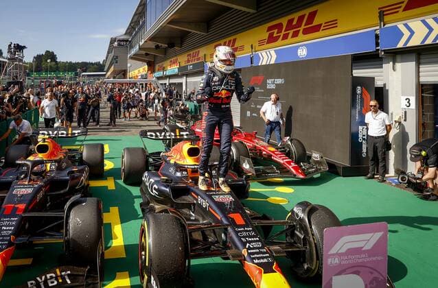 SPA Max Verstappen celebrates his victory after the F1 Grand Prix of Belgium at the Circuit of Spa Francorchamps on August 29, 2022 in SPA, Belgium REMKO DE WAAL F1 Grand Prix of Belgium 2022 xVIxANPxSportx xxANPxIVx 453632242 originalFilename: 453632242.jpg