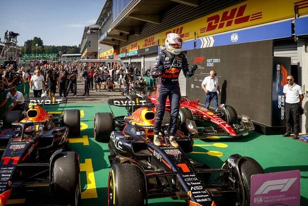 SPA Max Verstappen celebrates his victory after the F1 Grand Prix of Belgium at the Circuit of Spa Francorchamps on August 29, 2022 in SPA, Belgium REMKO DE WAAL F1 Grand Prix of Belgium 2022 xVIxANPxSportx xxANPxIVx 453632285 originalFilename: 453632285.jpg