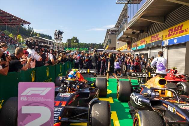 SPA-FRANCORCHAMPS, BELGIUM - AUGUST 28 : Max Verstappen -Red Bull Vainqueur GP F1 Belgique during the F1 race of the Belgian Formula One Grand Prix Spa Francorchamps on August 28, 2022 in Spa-Francorchamps, Belgium, 28 08 2022 ( Belgian Grand Prix Formula One 2022 PhotoNews Panoramic 
