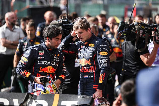 11 Sergio Perez MEX, Oracle Red Bull Racing , 1 Max Verstappen NLD, Oracle Red Bull Racing , F1 Grand Prix of Belgium at Circuit de Spa Francorchamps on August 28, 2022 in Spa Francorchamps, Belgium Photo by HOCH ZWEI Spa Francorchamps Belgium