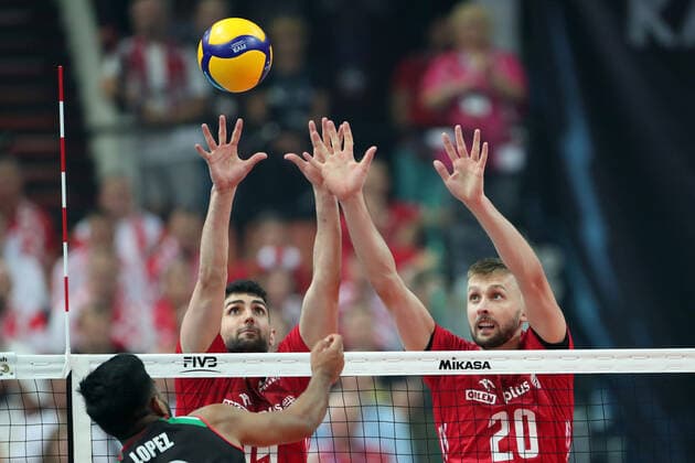 28.08.2022 KATOWICE SPODEK POLSKA (KATOWICE POLAND ) SIATKOWKA MEZCZYZN ( MEN S VOLLEYBALL ) FIVB MISTRZOSTWA SWIATA W PILCE SIATKOWEJ MEZCZYZN POLSKA - SLOWENIA 2022 ( FIVB MEN S World Championship, WM, Weltmeisterschaft 2022) MECZ POLSKA - MEKSYK ( GAME POLAND - MEXICO ) NZ MARCIN JANUSZ ,MATEUSZ BIENIEK BLOK FOTO JAKUB PIASECKI CYFRASPORT NEWSPIX.PL --- Newspix.pl POLAND OUT!  20220828CSJP3082