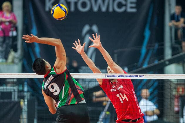 KATOWICE 28.08.2022 SIATKOWKA MISTRZOSTWA SWIATA 2022 POLSKA - MEKSYK FIVB VOLLEYBALL MEN S World Championship, WM, Weltmeisterschaft POLAND 2022 POLAND - MEXICO Axel Manuel Tellez Rodriguez ALEKSANDER SLIWKA FOT. MICHAL CHWIEDUK FOKUSMEDIA.COM.PL NEWSPIX.PL --- Newspix.pl POLAND OUT!  220828CHW150